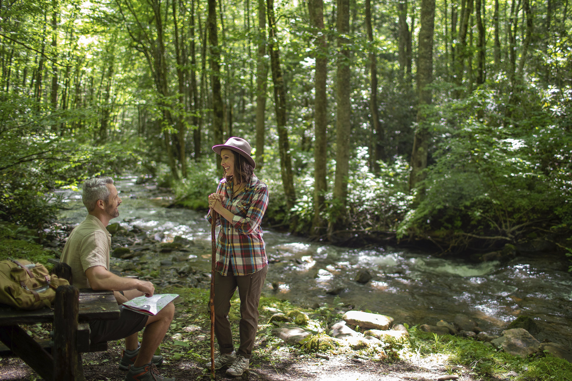 Couple Hiking Stream